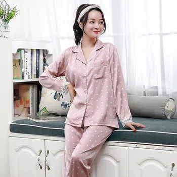 

Sexy Print Crown Stars 2PCS Shirt&Pant Faux Silk Lady Pajamas Set Pyjamas Sweet Lace Flower Trim Sleepwear Lingeri Sleep Suit