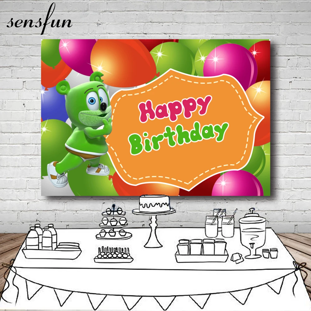 Sensfun Зеленый мультфильм гумми медведь фотографии фоны Воздушные шары Дети 1st день