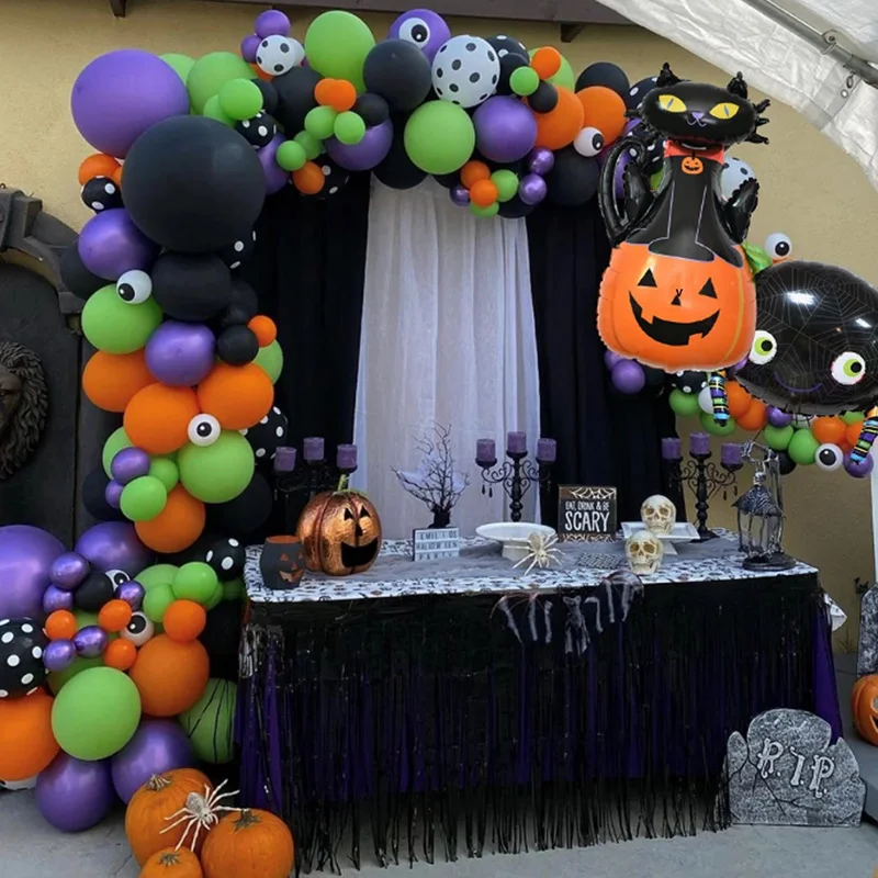Halloween Balloon Arch Spider Pumpkin Foil Balloons Garland Kit Orange Purple Black Green Latex Ballon Party Decoration | Дом и сад