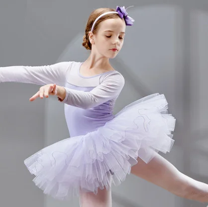 Combed Cotton Ballet Dress Dance Dress Tutu Ballet for Girls Kids Children High Quality Ballerina Long Sleeves Tulle Dance