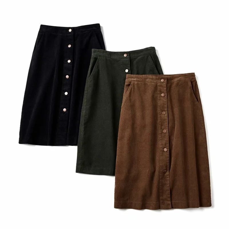 

2019 Autumn And Winter Skirt Retro Artistic Corduroy Skirt Sheath Single-Breasted A- line Medium-length Dress Women's 2001