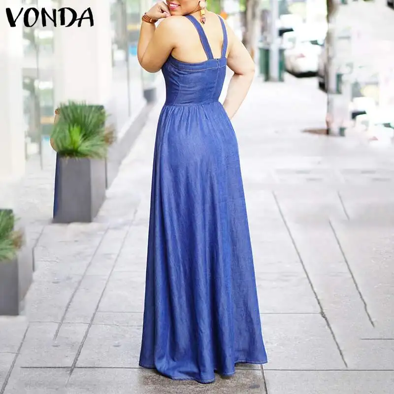VONDA, платье для беременных, винтажное, хлопковое, джинсовое, длинное, макси, на бретелях, без рукавов, платья, весна-осень, длинный сарафан, халат для беременных