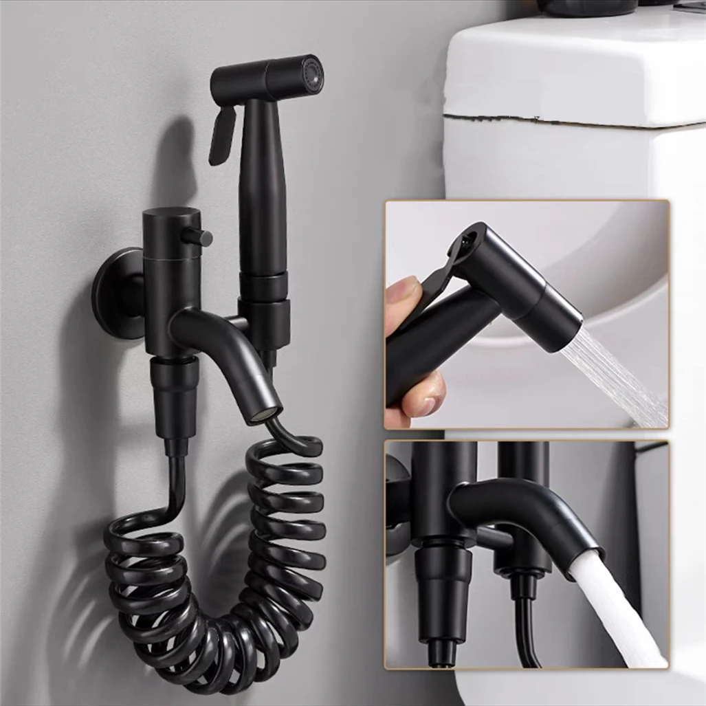 Description Picture 5 of itemToilet Bidet Faucet Set Black/Silver Brass Bathroom Attachment Single Cold Mop Pool Tap Spray Gun Head Washing Clean Toilet Seat