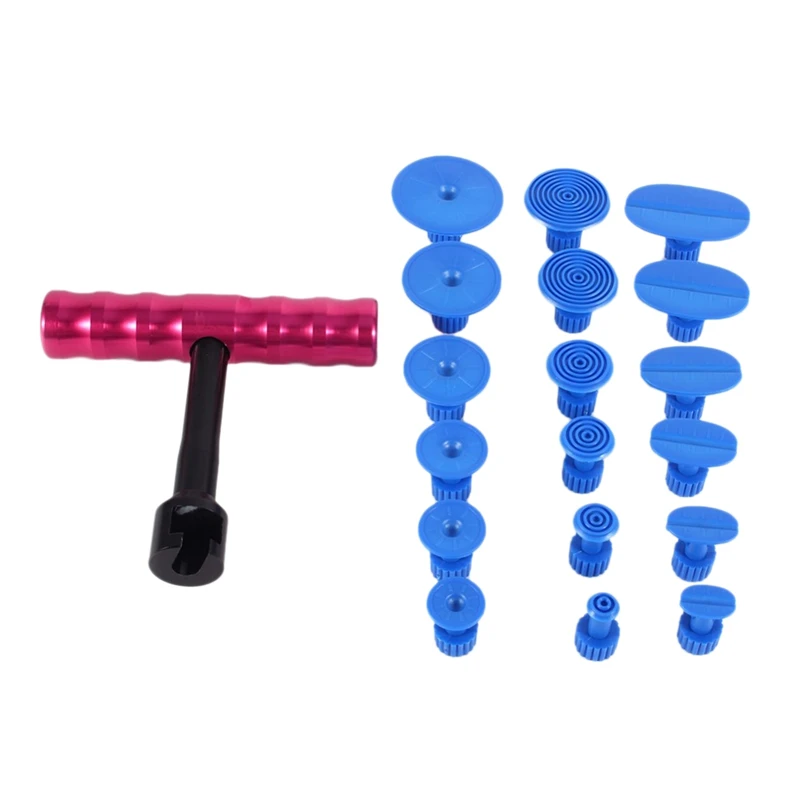 

1 Set Of Car Body Paint-Free T-Bar Dent Repair Removal Kit Tool Puller Lifter With 18 Sets Of Blue Accessories Car Tools