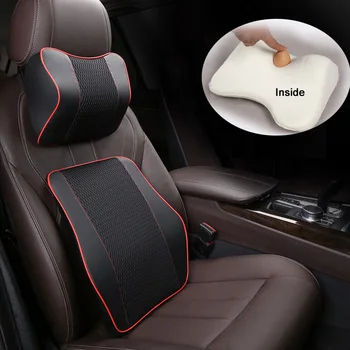 

Pu Leather And Fabric Car Headrest Pillow Universal Memory Foam Comfortable Neck Pillows Fit Most Cars Quality Good E1 X25
