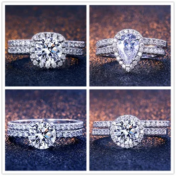 

Luxury Wedding Ring Set Silver 925 Original White CZ Paved Excellent Cut Top Grade Zircon Diamond Rings for Women Fine Jewelry