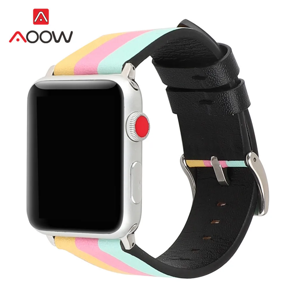 Кожаный ремешок для Apple Watch 38mm 42 мм 40 44 полосатый флаг синий Для мужчин Для женщин запасной браслет ремешок Ремешок для iwatch 1 2 3 4