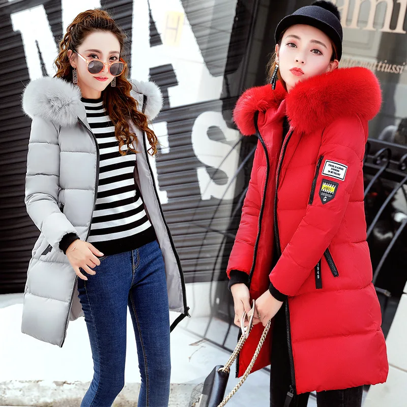 

Winter Cotton-padded Clothes Women's Mid-length Thick Korean-style Slim Fit Winter Large Fur Collar down Jacket Cotton-padded Cl