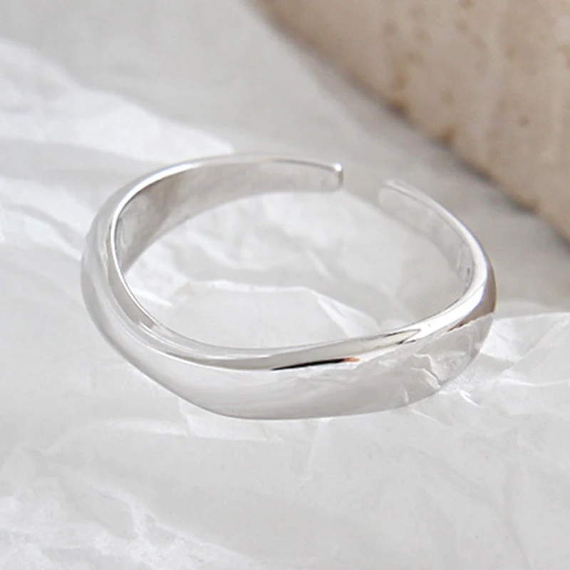Peri'sBox Регулируемый кольцо из стерлингового серебра 925 в форме волны минималистский несколько колец для женщин неправильное Золотое кольцо Простые Ювелирные изделия - Цвет основного камня: Silver