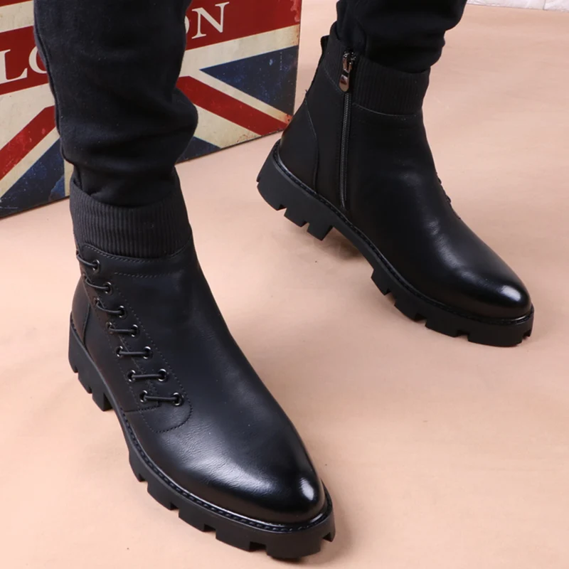 Men Leather Boots Italian Brand Designer Mens Leisure Cowboy Boots Natural Leather Platform Shoes Black Autumn Winter Ankle Boot Short botas male