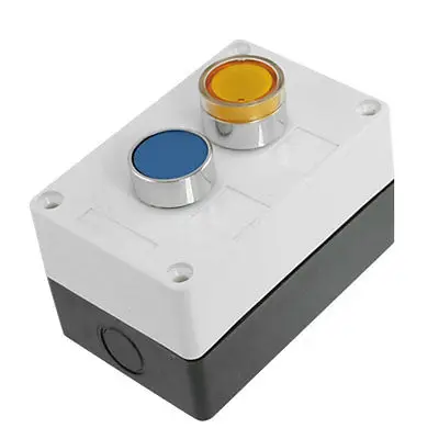 

DC 12V Yellow Signal Light Blue Flat Cap Momentary Push Button Switch Station