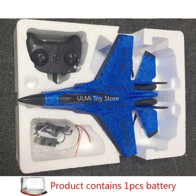 New SU-35 RC Remote Control Airplane 2.4G Remote Control Fighter Hobby Plane Glider Airplane EPP Foam Toys RC Plane Kids Gift Blue foam box