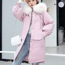 Искусственный меховой воротник лыжные куртки Женский пуховик воротник тонкая верхняя одежда на молнии Женская куртка на меху пальто плюс размер одежда