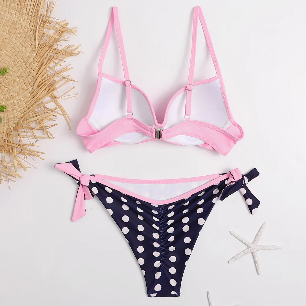 2020 Bikini Set Halter Swimwear Women Dot Solid Color Swimsuit Side Bandage Bathing Suit Beachwear Push Up Sexy Bikini