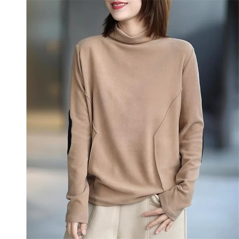 

Women's Plush Thickened High Neck Bottoming Shirt, Autumn and Winter New Korean Loose Casual Long Sleeve with Warm Top Inside