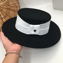 Женский Универсальный черный топ шляпа свободная австралийская шерстяная шляпа Женская Корейская версия диких шляпы с плоским верхом ins