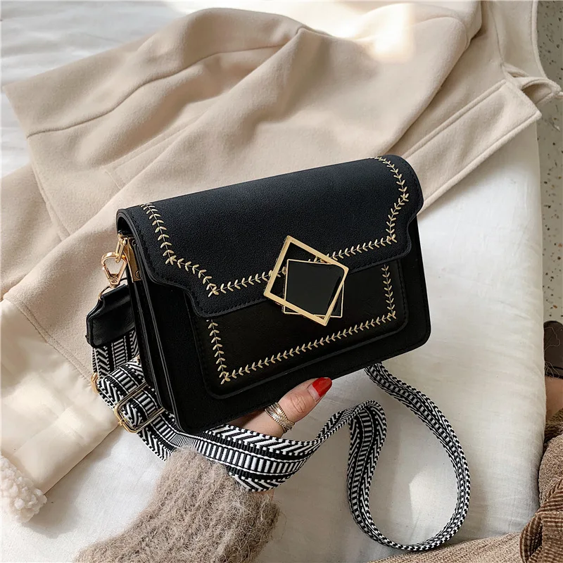 

INS Online Celebrity Textured Dull Polish Small Bag Women's 2019 New Style Western Style High Grade Sense Broadband Shoulder Squ