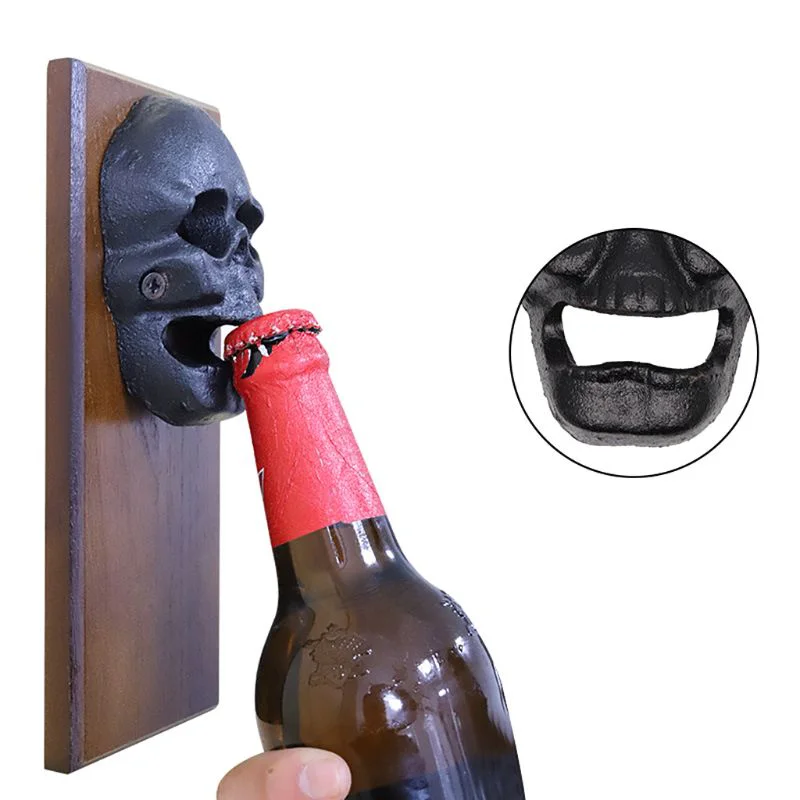 

Skull Shaped Magnetic Wine Bottle Opener Wall Mounted Cap Beer Openers Vintage Fridge Sticker Kitchen Tools