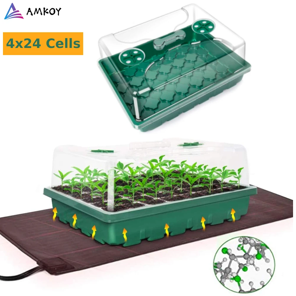 

24 Cells Seedling Starter Tray Extra Strength Seed Germination Plant Flower Pots Nursery Grow Box Propagation For Garden