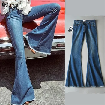 

new mom jeans woman pants Winter low trousers gloria mo shinny flare jeans long ripped boyfriend ladies fashion grey black jean