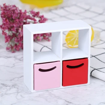 

1Set 1:12 Mini Wooden 4 Grid Cabinet with 2 Drawer Miniature Modern Indoor Furniture for Dollhouse Furniture Decals New