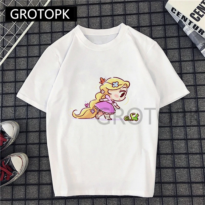 

2019 New Kawaii Rapunzel and Elfin Prints T Shirt Princess Womens Clothing Female Casual Harajuku Women Tee Shirt Femme Vogue