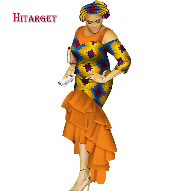 Hitarget африканские платья для женщин с круглым вырезом Дашики женская одежда хлопок Африканский принт многослойное длинное платье Большой размер WY2334 - Цвет: 18