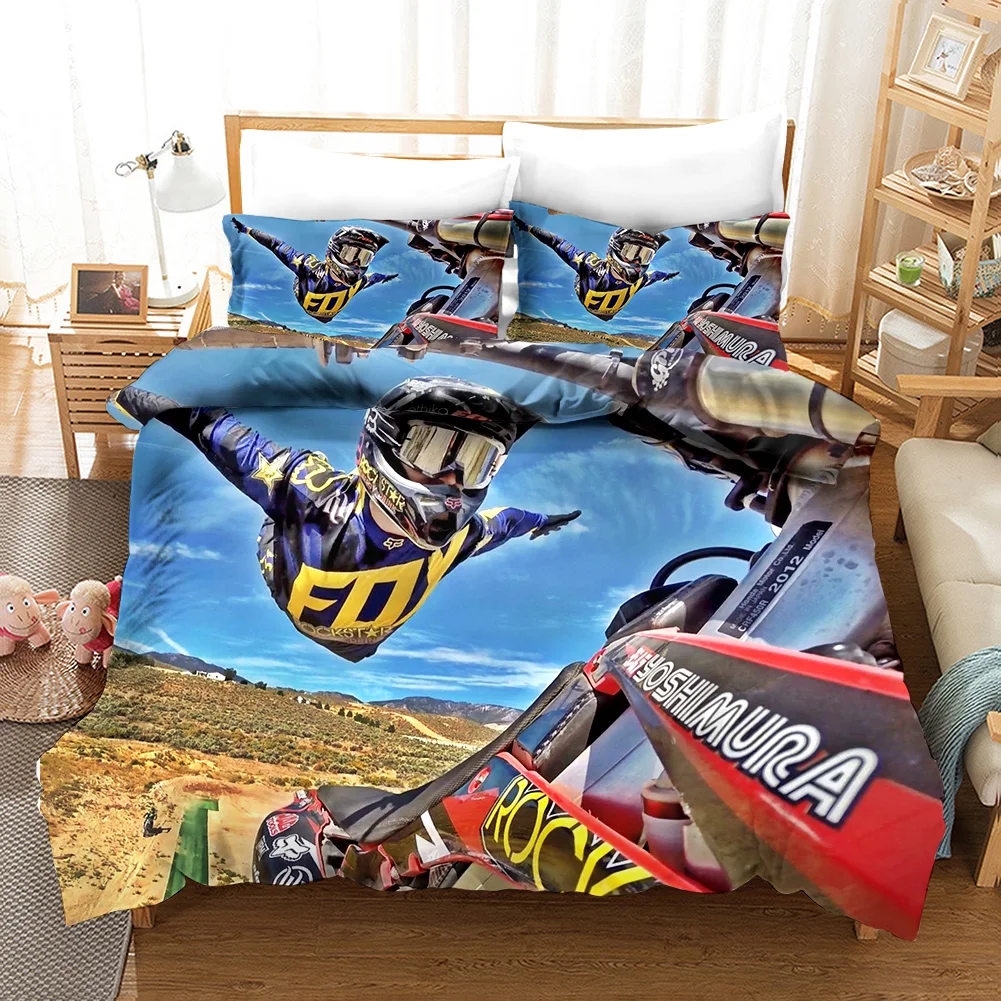 AOUAURO Housse de Couette 140x200 Moto 3D Parure de Lit en Polyester avec Fermeture /à Glissi/ère et 2 Taies doreiller pour Chambre denfants Adultes Simple