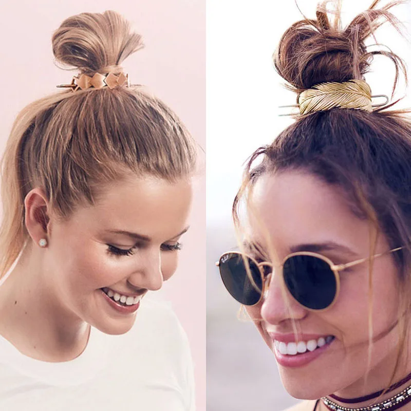 Hair Sticks Feather Bun Cuff Leaf HairPin Set Women Unique Wedding Hair Accessories for Women Retro Pins Cage Femme Jewelry