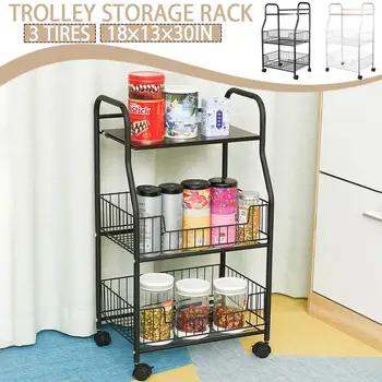 

3 Tier Storage Trolley Cart Kitchen Organizer Bathroom Movable Shelf Wheels Household Stand Holder Rack Kitchen Furniture