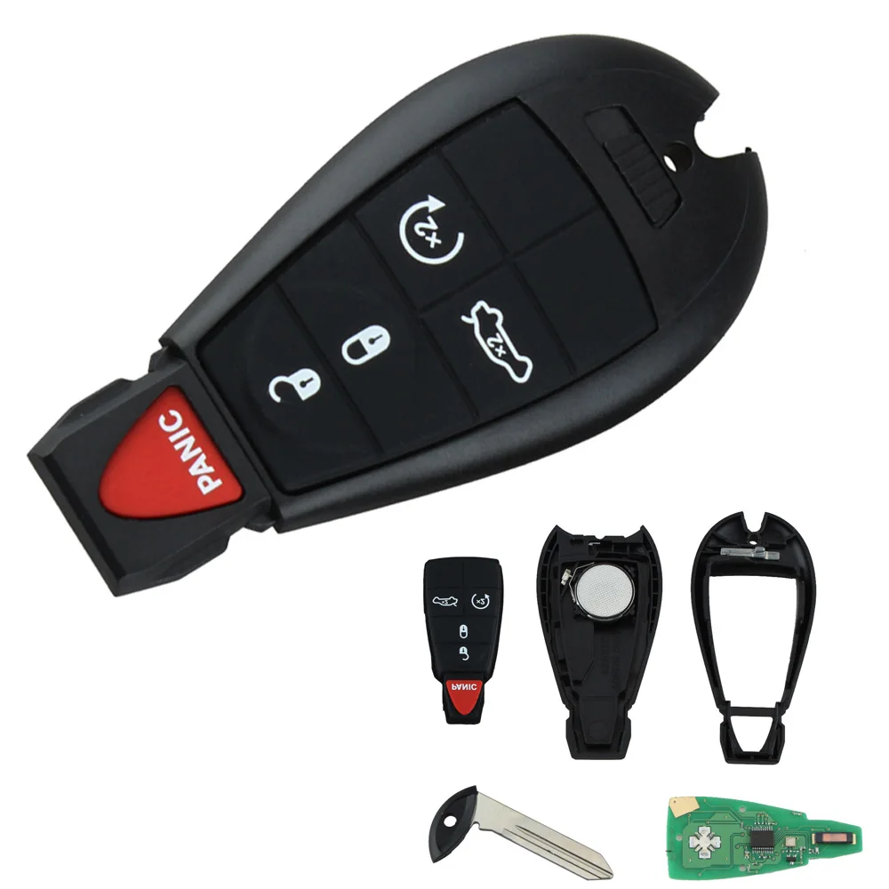 5 Buttons Uncut Keyless Entry Remote Car Key Fob Trunk Remote Start for Chrysler Dodge Challenger Charger Durango 2008-2014