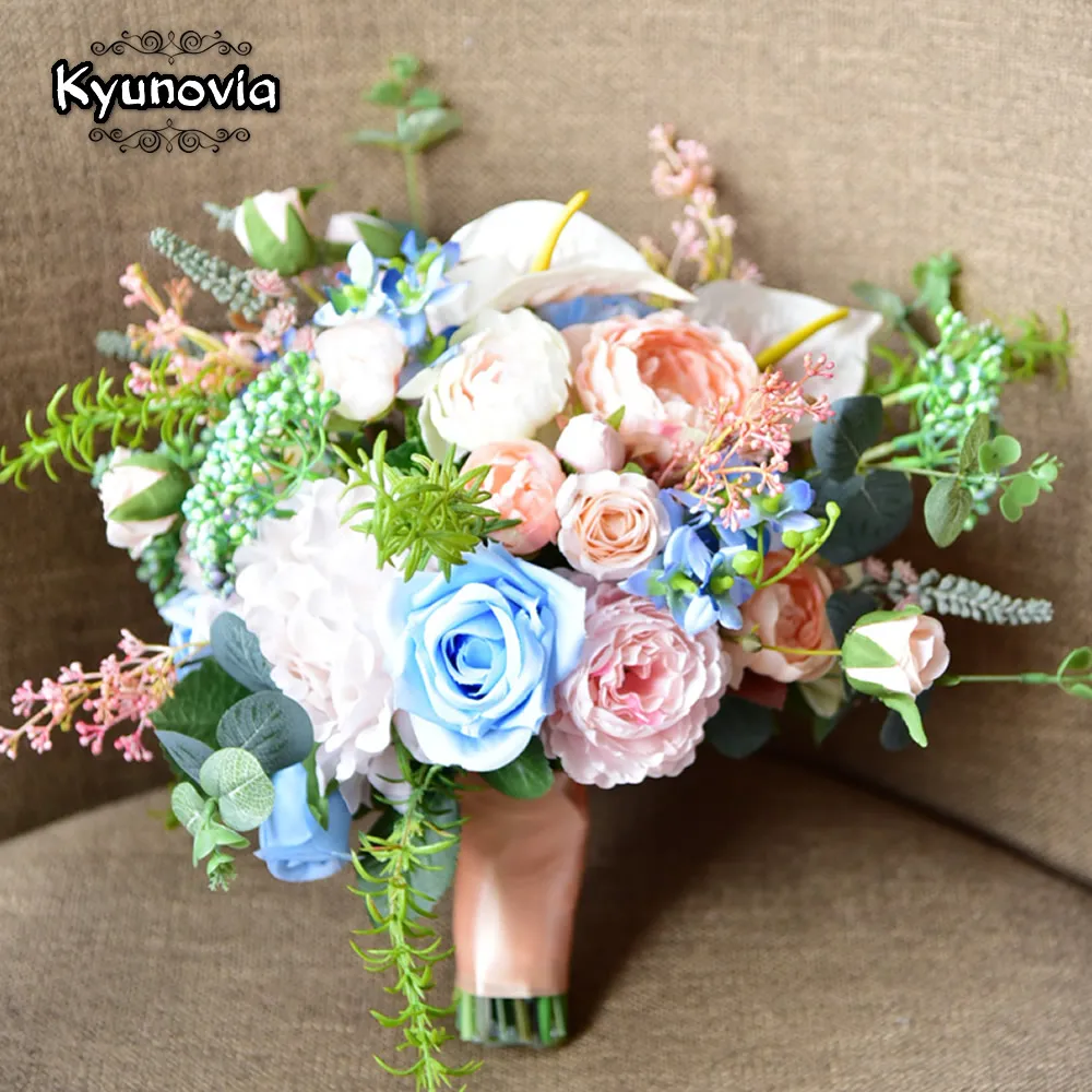 

Kyunovia Bridal Bouquet Wild Flower Bouquet Beauty Fake Roses Home Decoration Emulation Wedding Bouquet Forest Series BY7