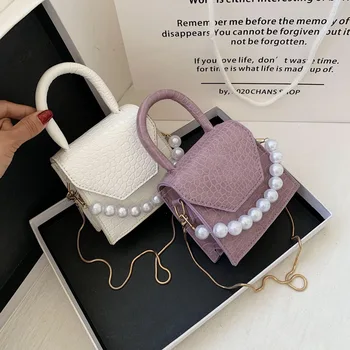 

Mini Small Bag Women's 2020 New Style Fashion Versatile INS Shoulder Bag with Chain Shoulder Square Sling Bag Pearl Handbag