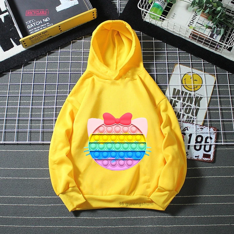 Rainbow Cat Bow Car Popit Print Pink Hoodies Girls/Boys Kawaii Kids Clothes Harajuku Fidget Toys Sweatshirt Winter/Spring Coat Rainbow Cat Bow Car Popit Print Pink Hoodies Girls/Boys Kawaii Kids Clothes Harajuku Fidget Toys Sweatshirt Winter/Spring Coat