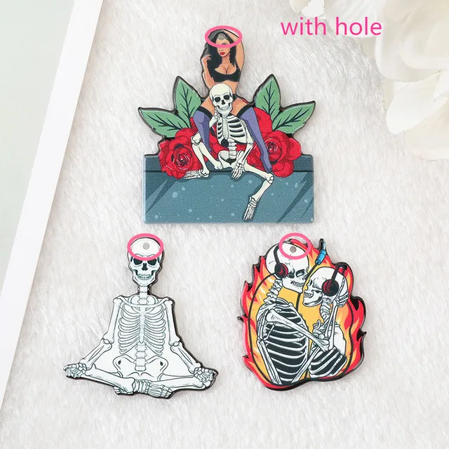 6Pcs Skull Lover Charms Afro Sexy Diva Lady Glamour Stylish Nubian Yoga Acrylic Jewlery Findings For Earring Necklace Diy Mix with hole