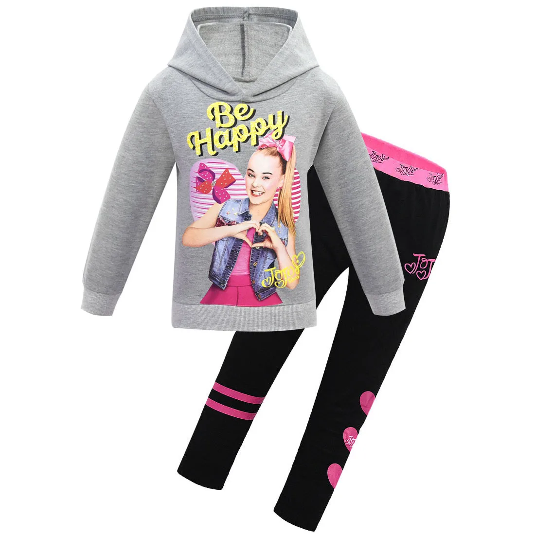 JOJO Siwa/детский маскарадный костюм для девочек толстовки с длинными рукавами комплект одежды для девочек из футболки и штанов праздничная одежда для дня рождения маскарадный костюм - Цвет: grey