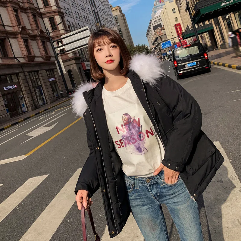 

Kemai Photo Shoot South Korea Dongdaemun down Jacket Women's 2019 Autumn And Winter Large Fur Collar Korean-style Loose-Fit Stud