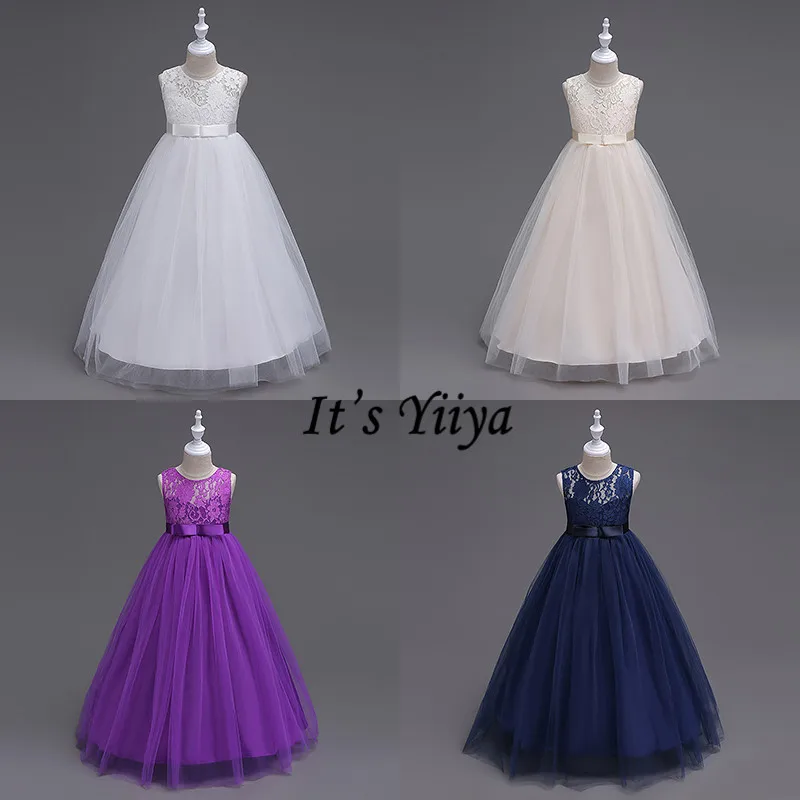 

It's YiiYa Flower Girl Dresses 7 Colors Lace Sashes Sleeveless O-Neck Ball Gown Girls Pageant Communion Kids Party Dresses 9999