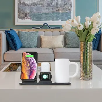 

Fast Qi Wireless Charger 15W Wireless Charging Station Phone Stand With Thermostat Warmer Cup For Apple Watch For Airpods