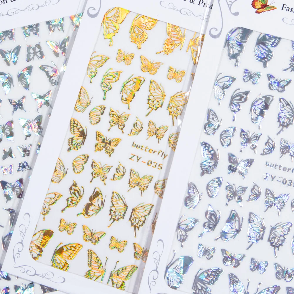 1 шт. стикеры 3D на ногти Nail Art голографические золотого и серебряного цвета с
