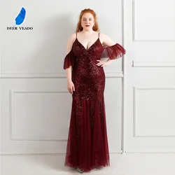 DEERVEADO Plus Size Evening Dress 2021 Sexy Deep V Neck Sequins Formal Dress Long Party Dresses Mermaid Evening Gown K18272