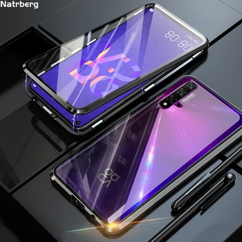 Перейти на Алиэкспресс и купить Стеклянный чехол Natrberg для huawei Nova 5 T, магнитный металлический чехол 360, двойное закаленное стекло, жесткая задняя крышка для huawei Honor 20, чехол