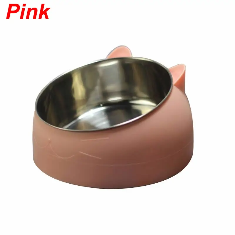 Pink Милая миска для кошек и собак из нержавеющей стали с защитой шейного позвонка, миски для кормления, косой рот, миски для домашних животных из нержавеющей стали - Цвет: Pink