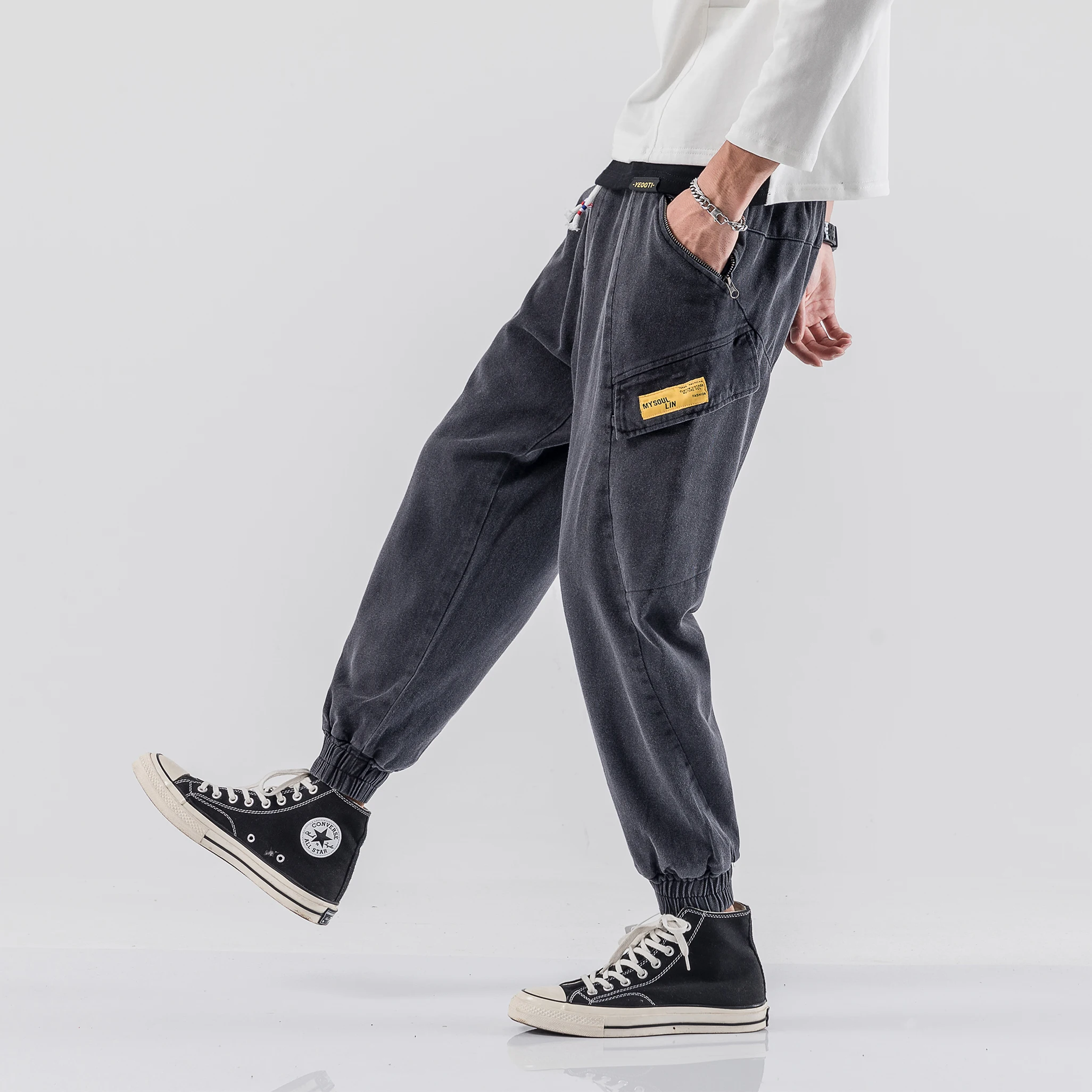 Yasword Men Cargo Pants Harem Trousers Straight Ankle-Length Solid Color Casual Fashion Loose Male Clothing Streetwear Yasword Men Cargo Pants Harem Trousers Straight Ankle-Length Solid Color Casual Fashion Loose Male Clothing Streetwear