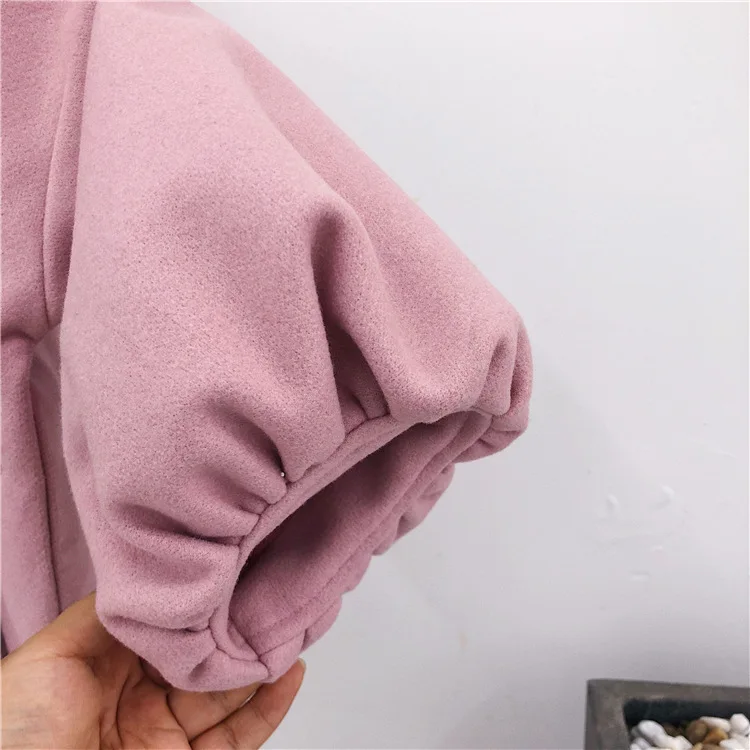 New winter Korean style personality wild long section warm thick woolen loosen hooded jacket outerwear for girls