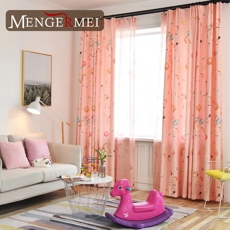 

MENGERMEI Unicorn Curtains Blackout Livingroom Children Curtains For Living Room Bedroom Kid Children Shading Tulle Curtains