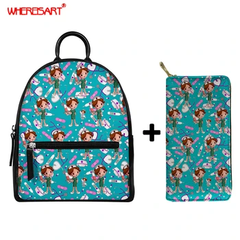 

WHEREISART Kawaii Cartoon Designer Backpack Women Nurse Print Cute Backpacks for Teenager Girls Travel Bag Bagpack Sac A Dos