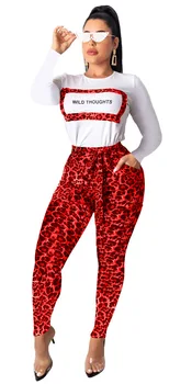 

Autumn Winter Women Two Piece Set Top and Pants Plus Size Tracksuit Sweatsuit Outfit Leopard T Shirt and Sexy Leopard Pants Sets
