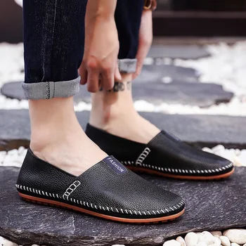 

genuine Leather Men Casual Shoes Luxury Brand Mens Loafers Moccasins Breathable Slip on Shoes handmade Soft Flat Shoes men