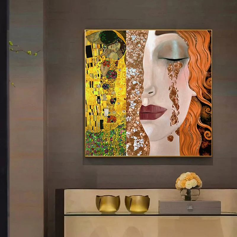 Густав Климт Золотые слезы и поцелуй Девушка холст картины Realismus плакат печать